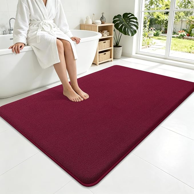 Smiry Memory Foam Bath Mat 59x35, Extra Soft Absorbent Bathroom Rugs | Burgundy Quick Dry, Machine Washable Bath Mats for Bathroom, Shower, Tub and Home Decor Accessories