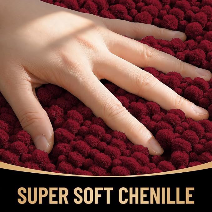 OLANLY Thick Chenille Bathroom Runner Rugs Mats 47x17, Burgundy | Soft Absorbent Bath Rugs, Rubber Backing, Machine Wash Dry, Bath Mats for Bathroom, Tub and Shower, Home Decor Accessories