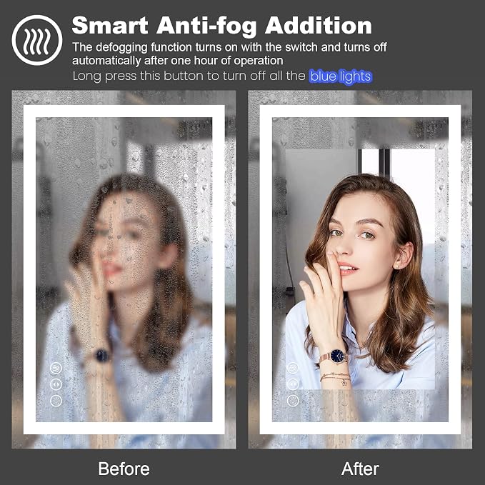 LED Bathroom Mirror, 96"X36" with Front Light and Backlit | Stepless Dimmable, Anti-Fog, Shatter-Proof, HD Reflection, Memory, 3 Colors Lighting, UL Listed.