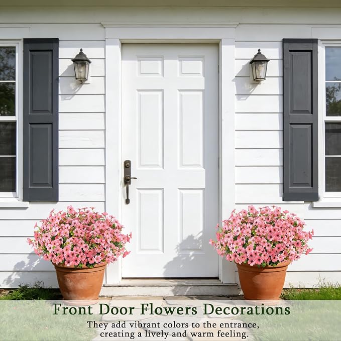 16PCS Artificial Pink Flowers for Outdoors, Fake Silk Pink Flowers | for Hanging Baskets, Window Boxes & Planters, Porch, Yard, Garden, Patio, Spring Summer Outdoor Home Decorations