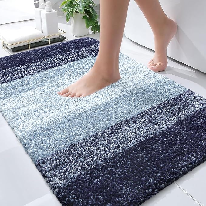 OLANLY Bathroom Rugs Mat 34x21, Extra Soft Absorbent Microfiber Bath Rugs | Airy Blue, Non-Slip Quick-Drying Rubber Backing, Washable Plush Bath Mat for Floor, Tub and Shower, Home Decor Accessories