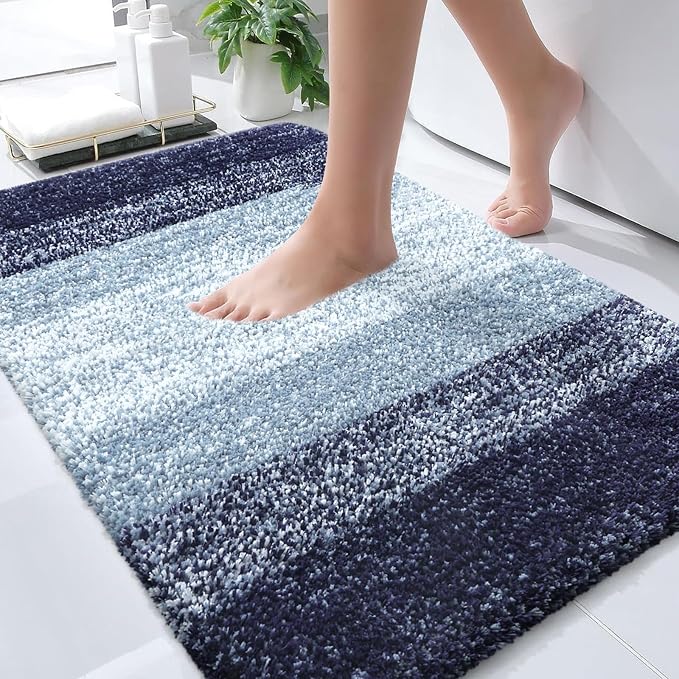 OLANLY Bathroom Rugs Mat 36x24, Extra Soft Absorbent Microfiber Bath Rugs | Airy Blue, Non-Slip Quick-Drying Rubber Backing, Washable Plush Bath Mat for Floor, Tub and Shower, Home Decor Accessories