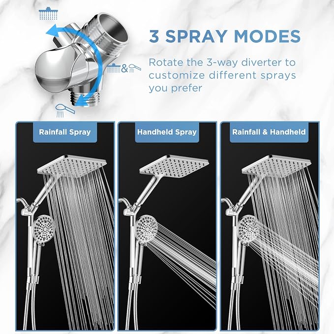 MakeFit Dual Filtered Rain Shower Head Combo, High Pressure Handheld Shower Head with Adjustable Bar - Rainfall Shower Head And Showerhead with Filter for Hard Water - Removes Chlorine