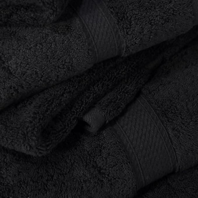 SUPERIOR Egyptian Cotton Ultra Plush & Absorbent, 12 Piece Set, Black | Heavyweight 12 Pc Egyptian Cotton Towel Set Includes 4 Bath Towels 4 Hand Towels 4 Washcloths Decorative Rope Border