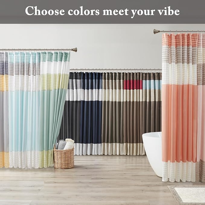 Madison Park Bathroom Shower Curtain, 72 x 84 Extra Long, Faux Silk, Black | Modern Classic, Light Sheen, Pieced, Striped, Microfiber, Machine Washable, OEKO-TEX Certified, Amherst