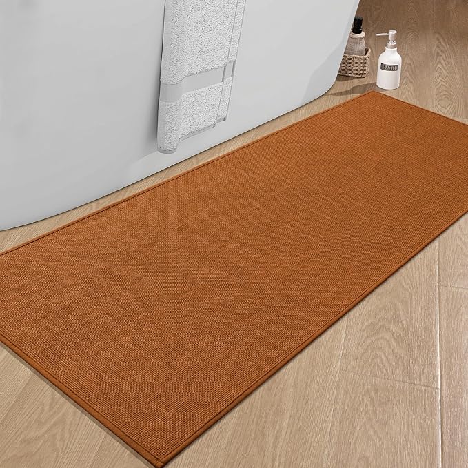 Bathroom Rugs Mat 59x24, Ultra Thin Non Slip Bath Mat Large Quick Dry Absorbent Bath Mat for Bathroom Floor, (Orange, 59"x24")
