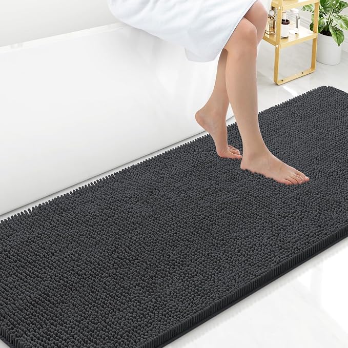 Arotive Bathroom Rugs 70x24, Soft Absorbent Shaggy Chenille Bath Rugs | Dark Grey, Machine Washable Rubber Backing Bath Mats for Bathroom Floor Tub and Shower Home Decor Accessories