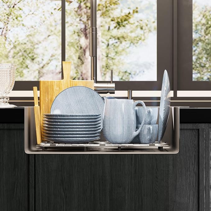 23" x 13" Sink Protectors for Kitchen Sink, Rear Drain | Rust Resistant Stainless Steel Kitchen Sink Grid and Sink Protectors, Sink Rack for Bottom of Sink with Sink Strainers