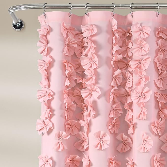 Lush Decor Riley Shower Curtain, 72" W x 72" L, Pink - Bathroom Curtain - Coquette Decor - Bow Shower Curtains - Cottage Core - Fabric Shower Curtains