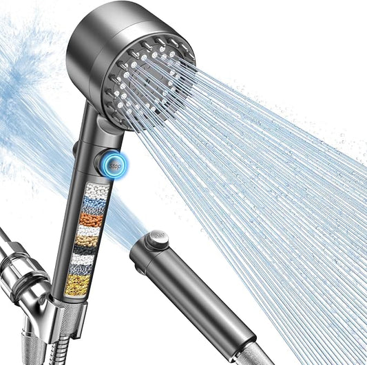 FEELSO Filtered Shower Head with Handheld, High Pressure Shower Filter Head | ON/OFF Switch, Anti-clog Nozzles, 4 Spray Showerhead with Filters for Hard Water, Remove Chlorine, Reduce Dry Itchy Skin