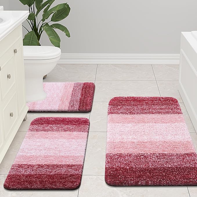 Arotive Microfiber Bathroom Rugs, Shaggy Soft Absorbent Bath Rug, 30x17 | Burgundy, Rubber Backing Thick Plush Machine Washable Dry Bath Mats for Bathroom, Tub and Shower, Rectangular