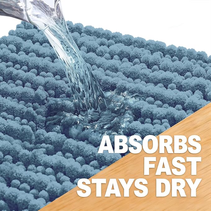 OLANLY Bathroom Runner Rugs 59x20, Thick Soft Absorbent Chenille Bath Rugs | Airy Blue, Quick-Drying Rubber Backing, Long Shaggy Bath Mat, Washable for Floor, Tub and Shower, Home Decor Accessories