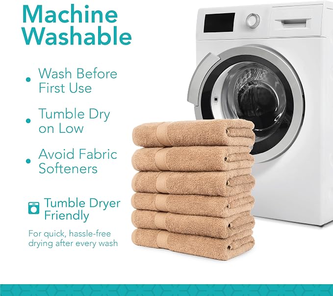 Pleasant Home Bath Towels Set of 6 (24” x 50”) 100% Cotton, Mocha | 515 GSM | Lightweight, Soft & Highly Absorbent Luxury Towels for Bathroom | for Gym, Pool & Spa