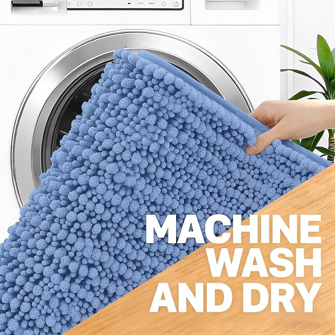 OLANLY Bathroom Rugs 36x24, Thick Soft Absorbent Chenille Bath Rugs | Cornflower Blue, Shaggy Bath Mat with Quick-Drying Rubber Backing, Washable for Floor, Tub and Shower, Home Decor Accessories