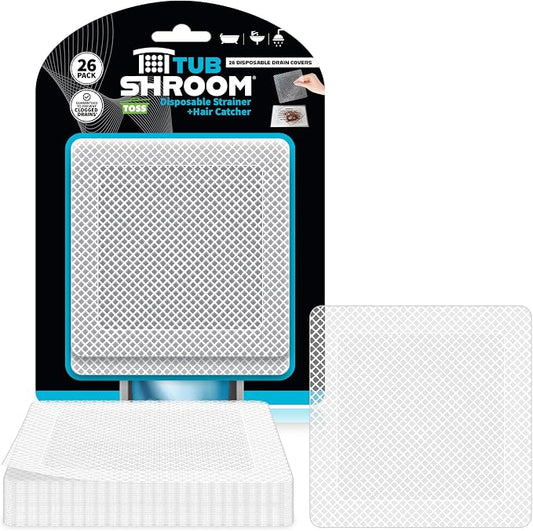 TubShroom 26 Pack Square Disposable Drain Cover - Hair Catcher Mesh Sticker Strainers for Shower Bathtub and Bathroom - Hair Catcher Sticker Drain Protector - Half Year Supply