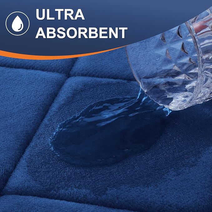 OLANLY Memory Foam Bath Mat 70x24, Ultra Soft and Absorbent Bathroom Rugs | Navy, Quick Dry, Machine Washable Shower Bath Rugs, Comfortable Bath Carpet for Bathroom Floor, Tub and Shower