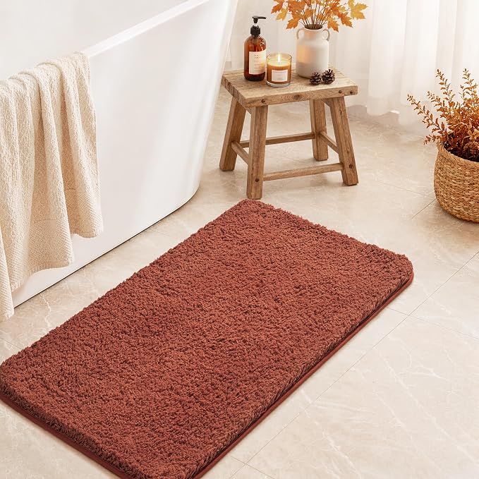 MIULEE Fall Rust Bathroom Rugs Soft Microfiber Bath Mat 20x30 Inch | Absorbent, Non Slip, Quick Dry, Fluffy Bath Rugs for Bathroom Floor Tub Showers, Machine Washable