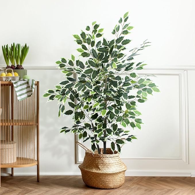 Yepdin Artificial Ficus Tree - 4 FT Tall Silk Fake Tree with Pot - Lifelike Foliage & Branches for Indoor/Outdoor Decor