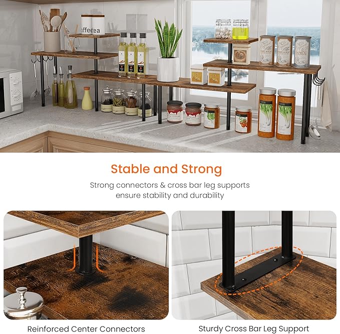Kitchen Countertop Organizer - 3 Tier Corner Shelf, Bathroom Counter Organizer, Spice Rack, Coffee Bar, Over Sink, Rustic Brown