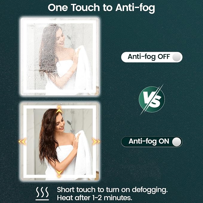 36" x 36" LED Bathroom Mirror with Lights, Memory Vanity Mirror | Anti-Fog, 3 Color Modes, Dimmable, Front Lit, Memory Function, Tempered Glass, Lighted Bathroom Mirror for Wall