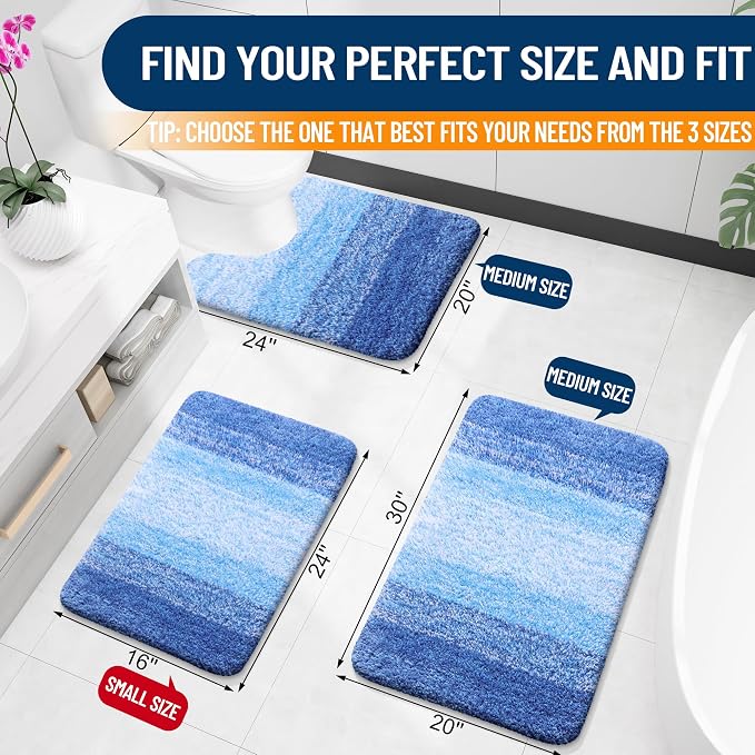 OLANLY Bathroom Rugs Mat 30x20, Extra Soft Absorbent Microfiber Bath Rugs | Light Royal Blue, Non-Slip Quick-Drying Rubber Backing, Washable Bath Mat for Floor, Tub and Shower, Home Decor Accessories