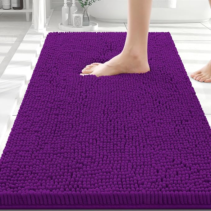 Smiry Bathroom Rugs 30X20, Luxury Chenille Extra Soft Absorbent Bath Mat | Violet, Machine Washable Non-Slip Plush Bath Mats for Bathroom, Tub, Shower, and Floor, Home Decor