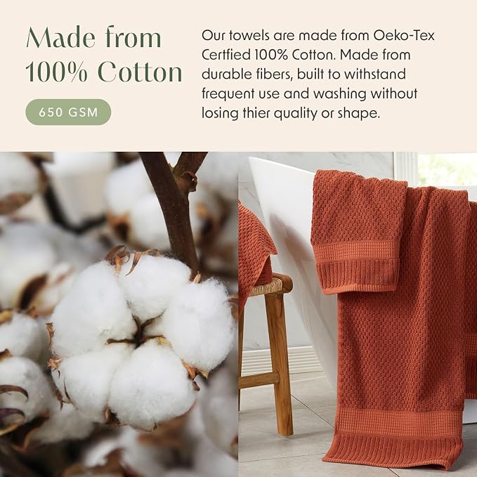 100% Cotton 6 Piece Bath Towel Set | Clay Towels | Oeko‑TEX Standard 100 | Soft & Absorbent, Quick‑Dry | Trinity Collection - Baked Clay