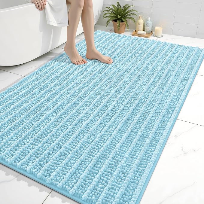 Arotive Bathroom Rugs Mat 59x35, Soft Absorbent Chenille Shaggy Bath Mat | Blue, Machine Wash Dry, Bath Rugs for Bathroom Floor, Tub and Shower, Home Decor Accessories