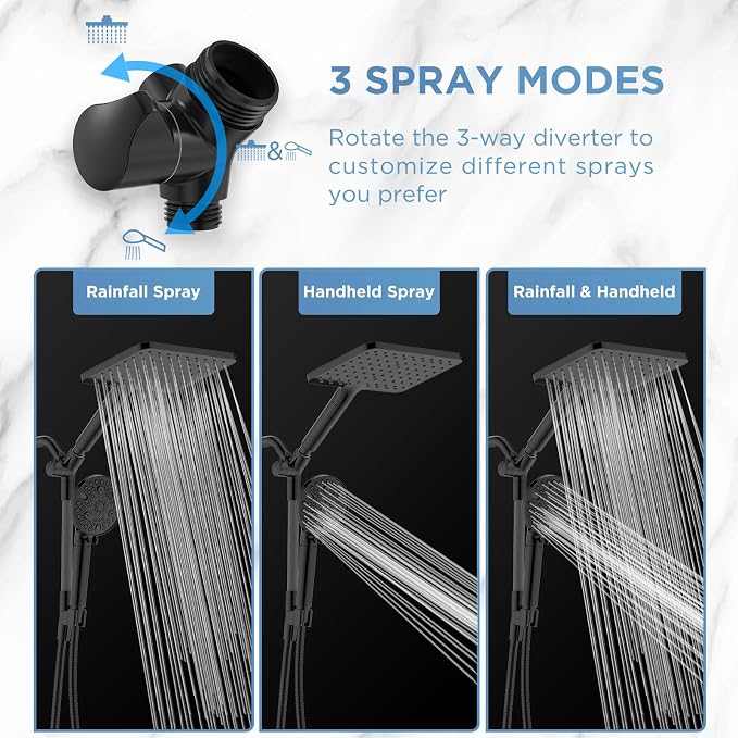 MakeFit Dual Filtered Rain Shower Head Combo, High Pressure Handheld Shower Head with Adjustable Bar - Rainfall Shower Head And Showerhead with Filter for Hard Water - Removes Chlorine