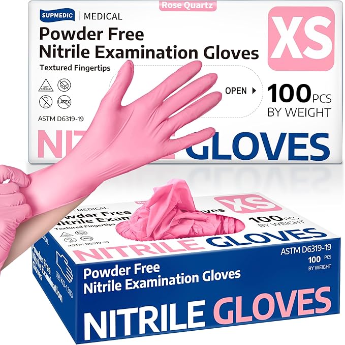 Medical Nitrile Exam Gloves, Latex & Powder-Free Disposable 100 Ct | Soft Stretch Fit •Powder-Free •Latex-Free •Examination •Cooking •Cleaning •Food Prep •Esthetician •100 Ct • Rose Quartz
