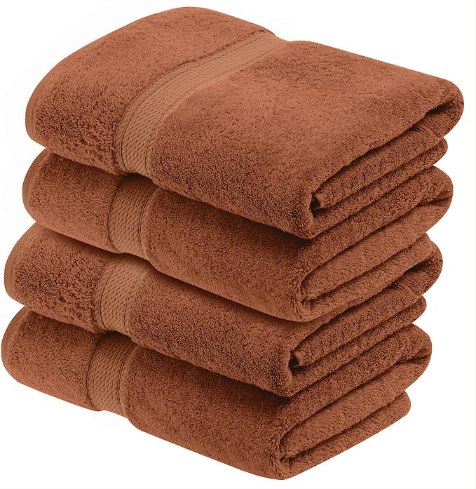Superior Egyptian Cotton Plush & Absorbent, Bath Towel Set of 4, Rust | Quick Dry, Soft Luxury Towel Set, Bath Essentials for Bathroom, Guest Bath, Spa, 4 Piece Bath, Madeline Towels