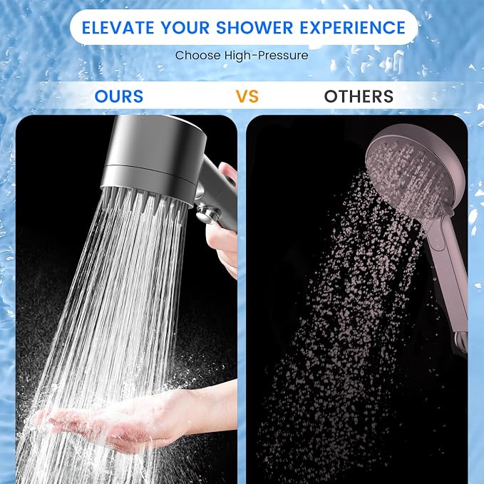 PWERAN Filtered Shower Head with Handheld,High Pressure Shower Heads Filter | ON/OFF Switch,4 Spray,Built-in Power Wash,Detachable Showerhead,Silicone Massage Brush,Remove Chlorine,Reduces Dry Itchy Skin