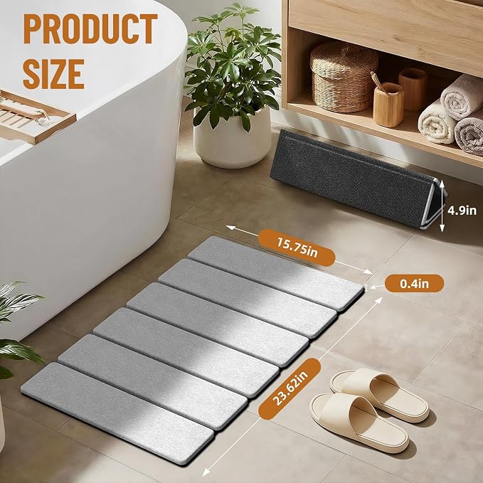 Luxspire Stone Bath Mat, Stone Mat Bathroom Foldable 24x16in 2PC,Light Gray | Quick & fast drying diatomaceous earth, Non-slip rubber base, Easy-clean surface for bathroom floor & kitchen counter