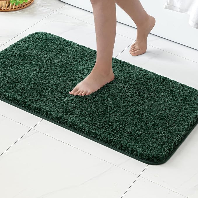 MIULEE Dark Green Bathroom Runner Rugs Soft Microfiber Bath Mat 16x48 Inch | Absorbent, Non Slip, Quick Dry, Fluffy Bath Rugs for Bathroom Floor Tub Showers, Machine Washable