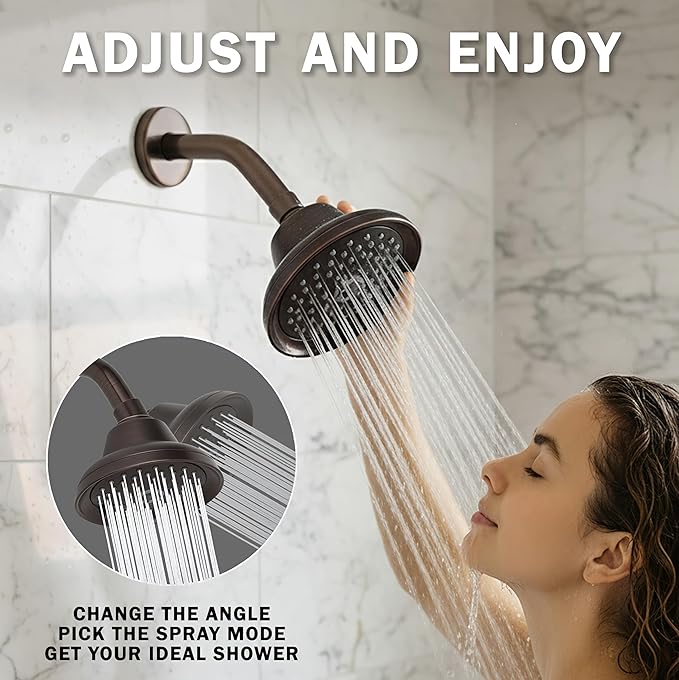 Massage Shower Head With Mist - 2.5 GPM - Oil-Rubbed Bronze | High Pressure Boosting, 6 Function Adjustable Massaging Rainfall Showerhead For Low Flow Baths With Water Saving Nozzles