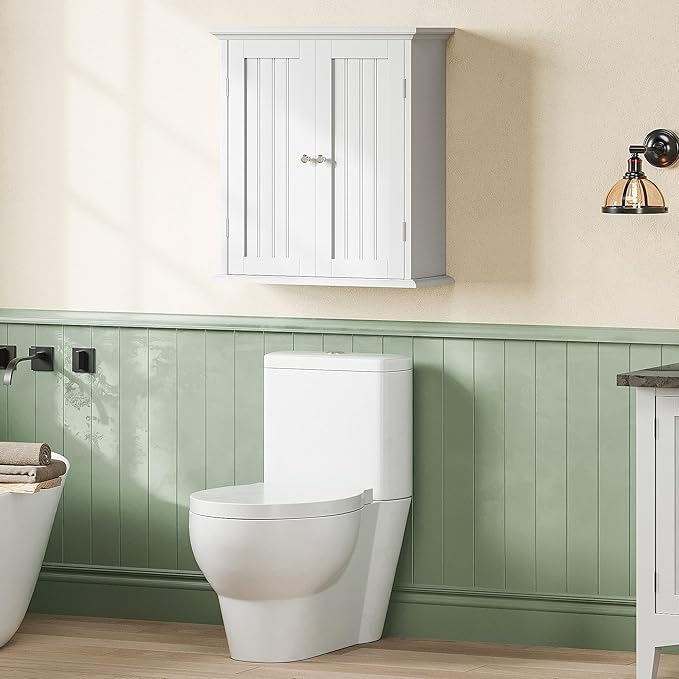 ChooChoo Bathroom Wall Cabinet Set of 2, Over The Toilet | 8.8"D x 21.1"W x 24"H, Medicine Cabinet, 2 Door and Adjustable Shelves, Cupboard, White