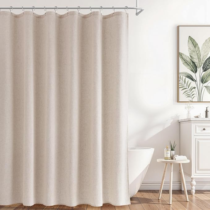 Linen Shower Curtain 78 Inch Long Shower Curtains Set with Hooks for Bathroom Boho Farmhouse Fabric Neutral Cloth Modern Cottage Core Waterproof,Cream Beige