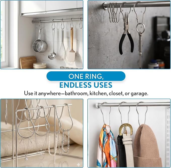 100 Pack Shower Curtain Hooks, 2.5" Metal Shower Curtain Rings, Made of Rust Resistant Nickle-Plated Steel, Pear Shaped Split Rings, Hanging Clips