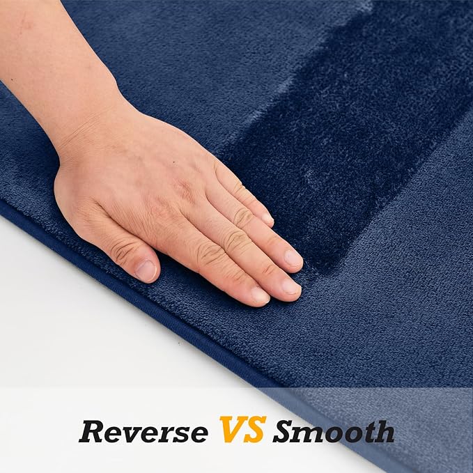 Bathroom Rugs Sets 2 Piece, Non-Slip & Quick Dry Bath Mat Set, Ultra Soft Velvet Bath Rugs for Bathroom, Toilet and Shower Floor, Navy