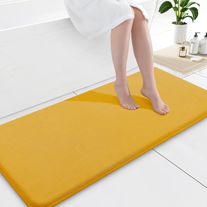 Smiry Memory Foam Bath Mat 47x17, Extra Soft and Absorbent Bathroom Rugs | Yellow, Quick Dry Machine Washable Non-Slip Bath Mat for Bathroom Floor, Shower and Tub