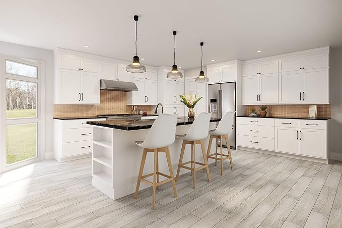 Quicklock RTA (Ready-to-Assemble) 42" Tall Wall Kitchen Cabinets - Shaker Style | 100% Hardwood | Made in America | Soft Close Hardware (Pure White, 12" D x 21" W x 42" H)