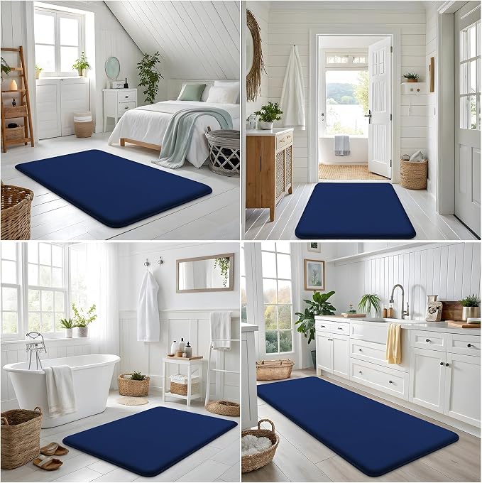 Smiry Memory Foam Bath Mat 34x21, Extra Soft and Absorbent Bathroom Rugs | Navy Blue, Quick Dry Machine Washable Non-Slip Bath Mat for Bathroom Floor, Shower and Tub