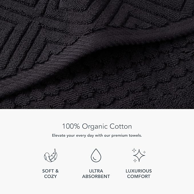 Texere 100% Organic Cotton Jacquard Towel Sets (Black (Diamond), 4 Bath Towels)