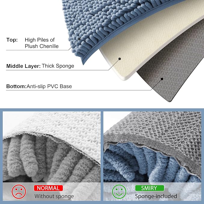 Smiry Toilet Rugs U-Shaped 24x20, Extra Soft Absorbent Contoured Bath Mat | Grayish Blue, Machine Washable Non Slip Luxury Chenille Contour Bath Rugs for Toilet