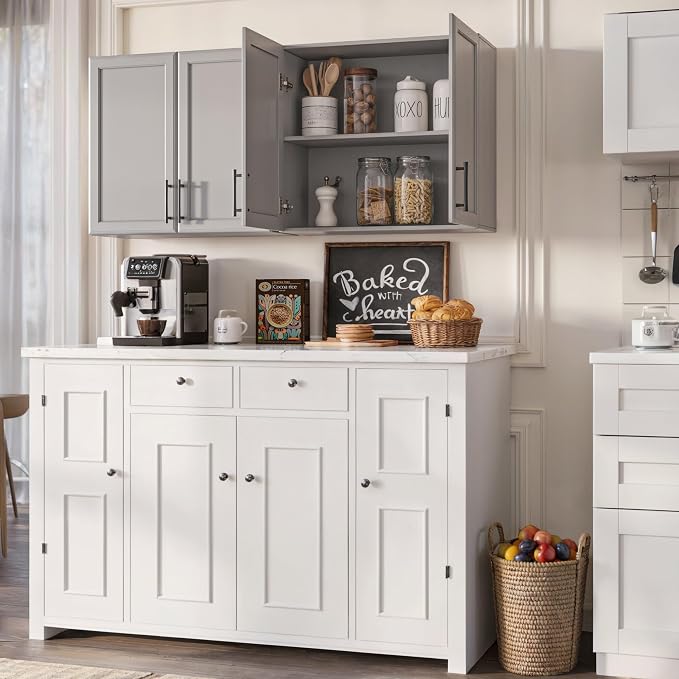 FIMELLO 47.2" W Wall Cabinets for Laundry Room, Kitchen Wall Cabinets, Hanging Cabinets for Wall, Bathroom Wall Cabinet, with Adjustable Shelf, Shaker Doors, Grey