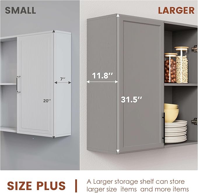 FIMELLO 30" Laundry Room Cabinets Wall Mounted, Wall Cabinets for Laundry Room, Kitchen Wall Cabinet with Adjustable Shelf, Shaker Wall Cabinet for Bathroom, Ashen Gray
