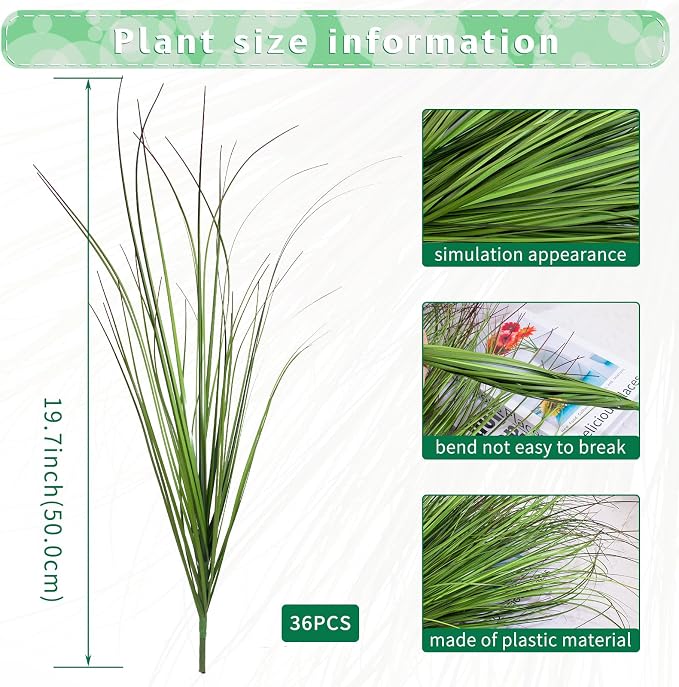 36Pcs Artificial Grass Plants Outdoor Faux Shrubs Wheat Grass Green Onion Grass Artificial Greenery Tall Stems for Indoor Outdoor Office Home Decor（Green Red Tail）