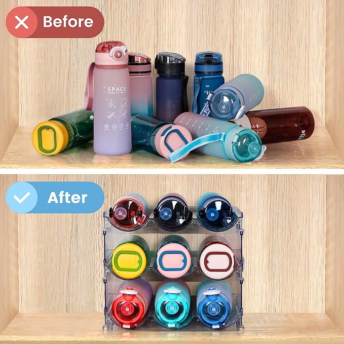 spospo Water Bottle Organizer for Cabinet 3 Pack Water Bottle Holder | Plastic Water Bottle Organization and Storage Shelf, Tumbler Organizer for Cabiner, Fridge, Kitchen, Desktop, Pantry