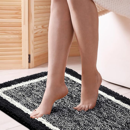 CozeCube Jet Black Bath Mat 36"x24" Non Slip Washable Rug | For Bathroom Non Slip, Fluffy Absorbent Microfiber Bath Mats Machine Wash, Stylish Large Aesthetic Bathroom Rugs