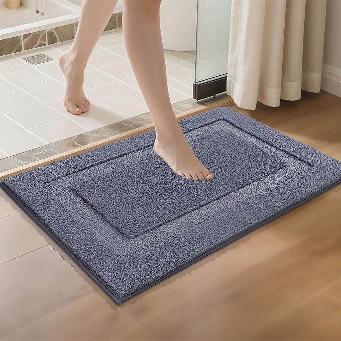 SHACOS Soft Microfiber Bathroom Rugs Set of 2 Pieces, Dark Grey | 47x20 + 32x20, Absorbent Plush Bath Rugs, Non Slip Washable Shaggy Bath Mats, Fluffy Bathroom Runner Floor Mats Shower Rug